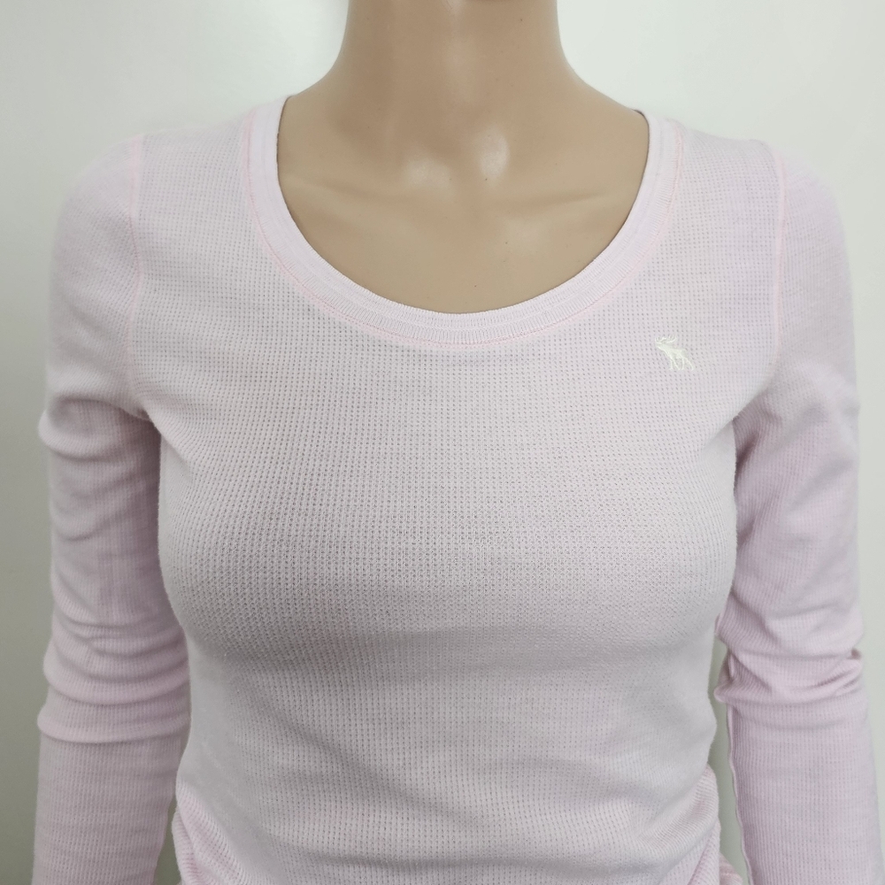 Abercrombie & Fitch Y2k Baby Pink Thermal Henley Coquette Waffle Ribbed Knit - Picture 2 of 9